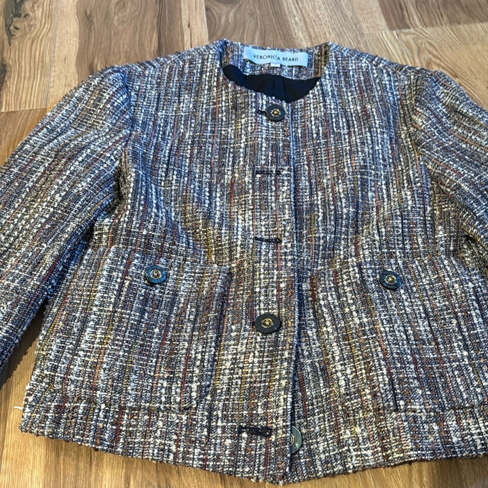 Veronica Beard blazer.  Blue, gold, cream, and rust tones.  EUC